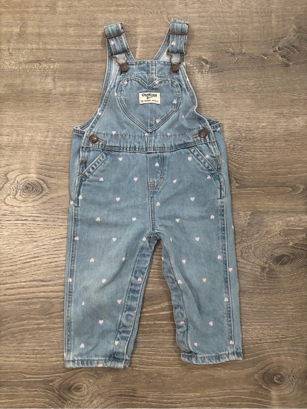 OshKosh B'gosh Light Wash Denim Heart Overalls Baby Girls 12 Months